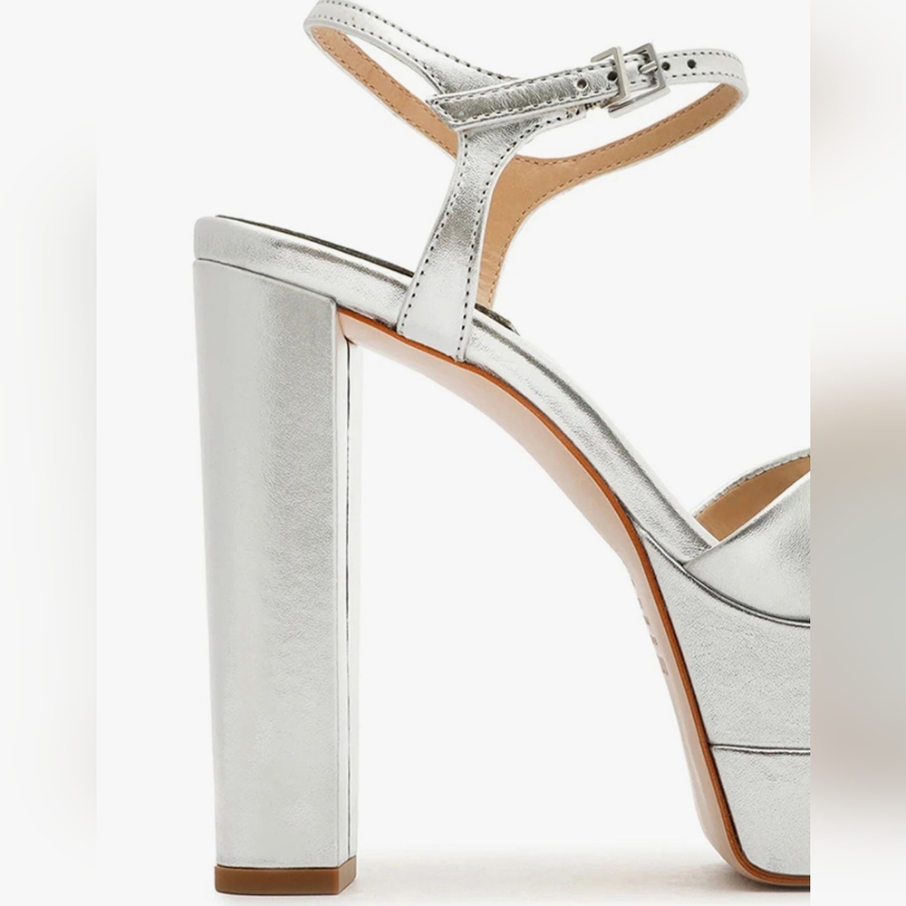 HOT! Schutz Keefa High Platform Heels In Silver Leather Sz 11 Wedding Formal - Picture 5 of 13